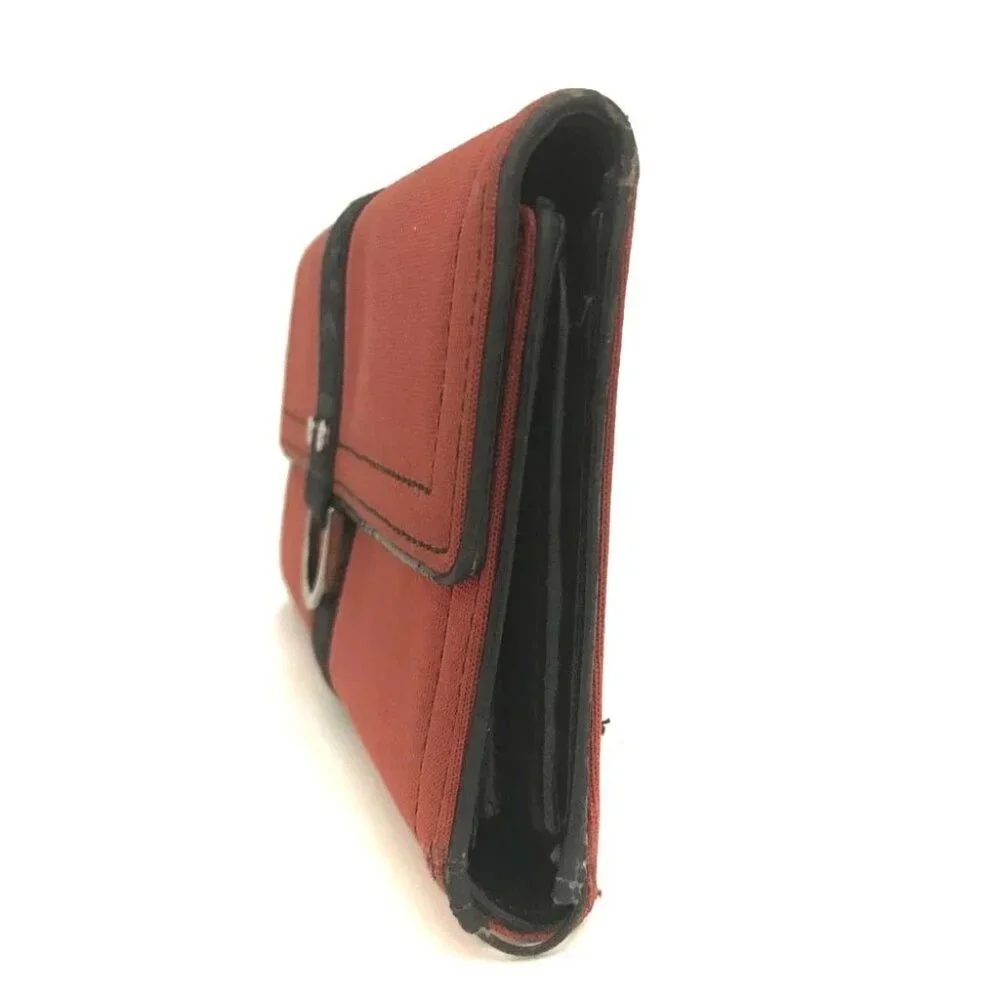 EGA Christian Dior Logo Canvas Long Trifold Wallet Red/9BL1617